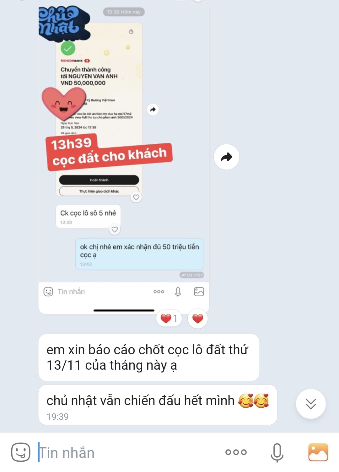 Tin nhắn báo chốt cọc