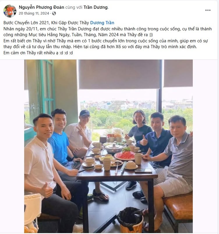 Bài viết Facebook: Gặp HLV Trần Dương và thu nhập tăng hơn X6
