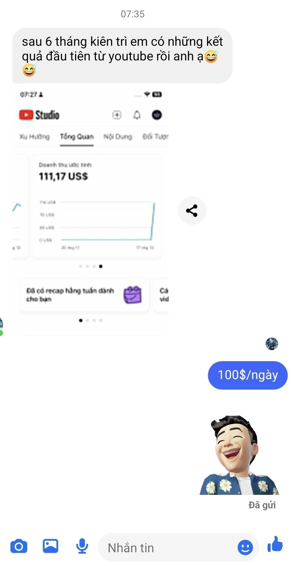 Kết quả YouTube Studio 111$ (~100$/ngày) sau 6 tháng